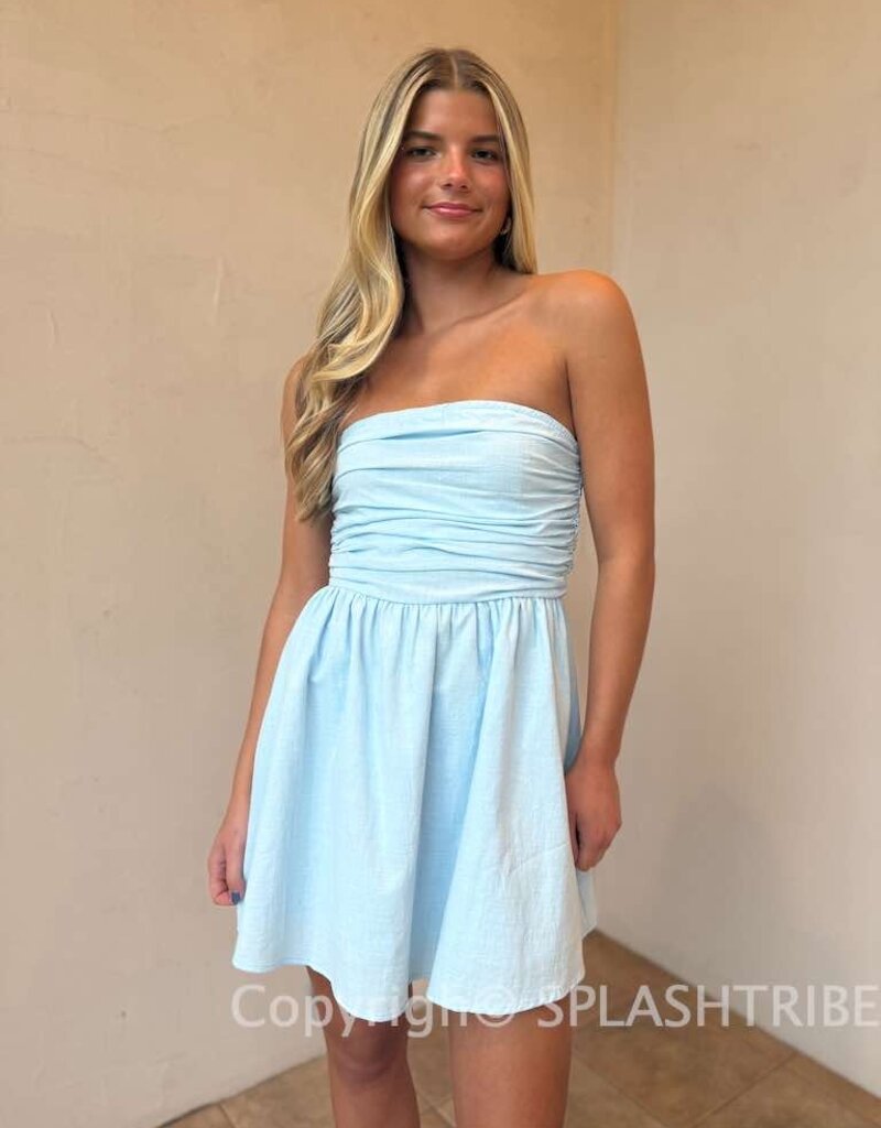 Strapless Gathered Bust Mini Dress