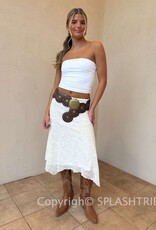 Mesh Lace Asymmetrical Hem Midi Skirt
