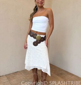 Mesh Lace Asymmetrical Hem Midi Skirt