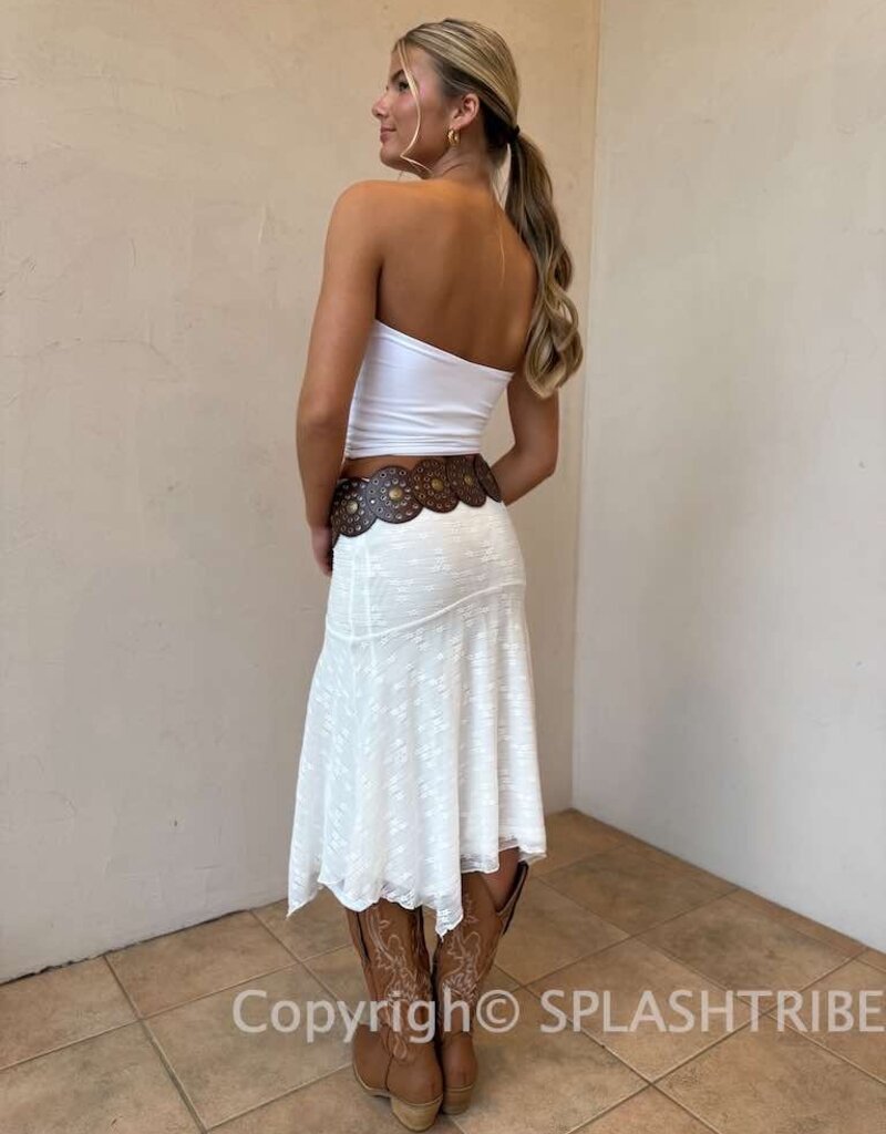 Mesh Lace Asymmetrical Hem Midi Skirt