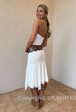 Mesh Lace Asymmetrical Hem Midi Skirt