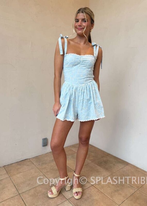 Eyelet Shoulder Tie Romper