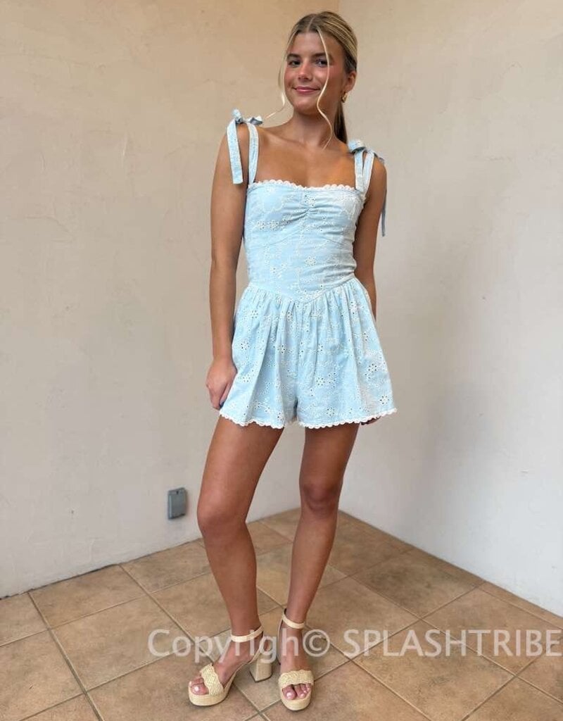 Eyelet Shoulder Tie Romper
