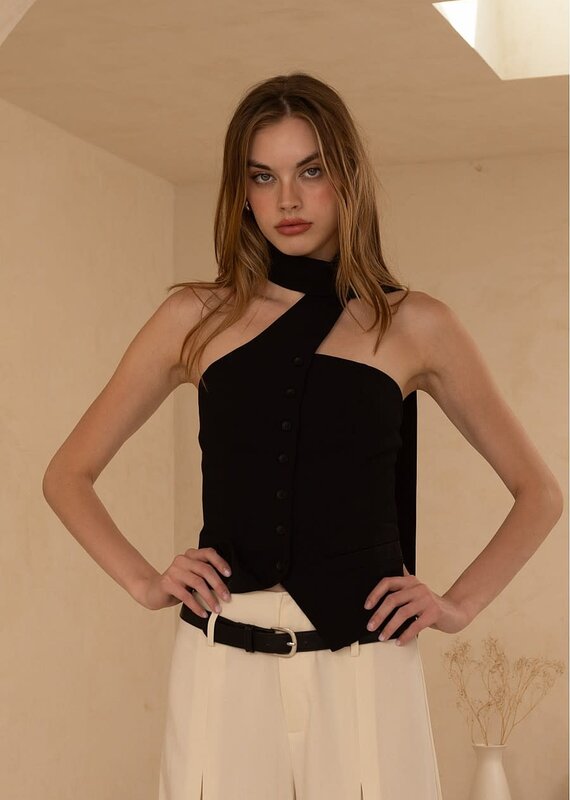 Scarf Neck Button Vest Top
