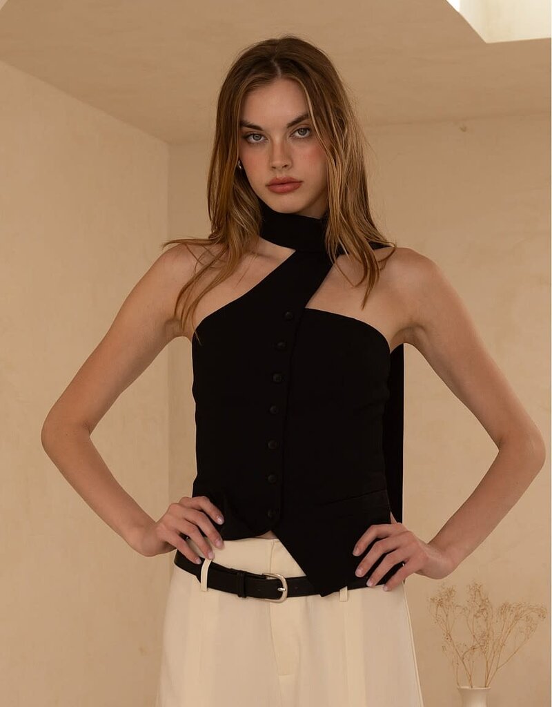 Scarf Neck Button Vest Top