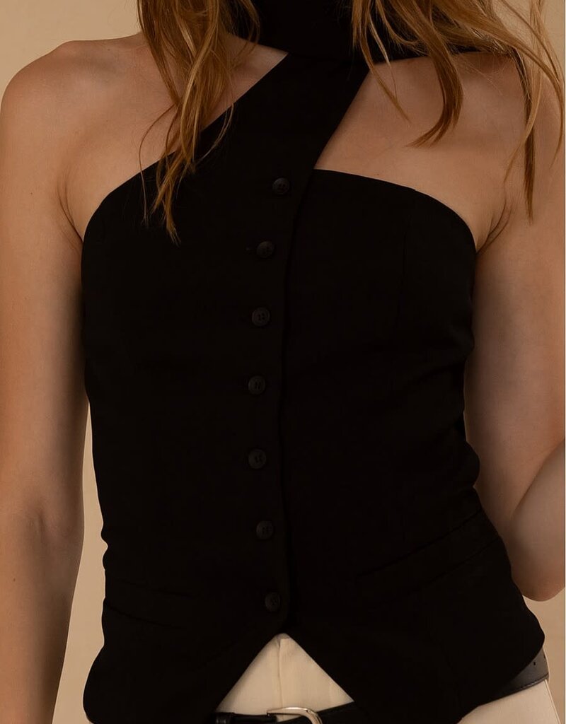 Scarf Neck Button Vest Top