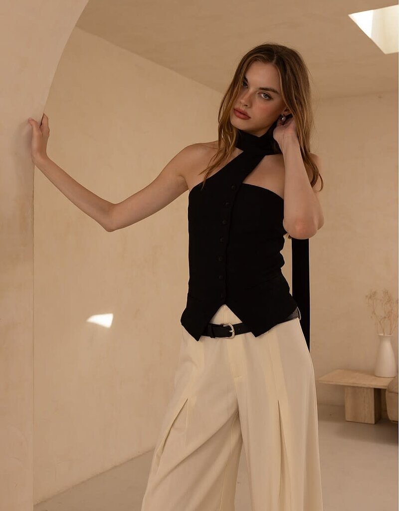 Scarf Neck Button Vest Top