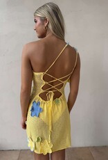One Shoulder Crochet Flower Mini Dress