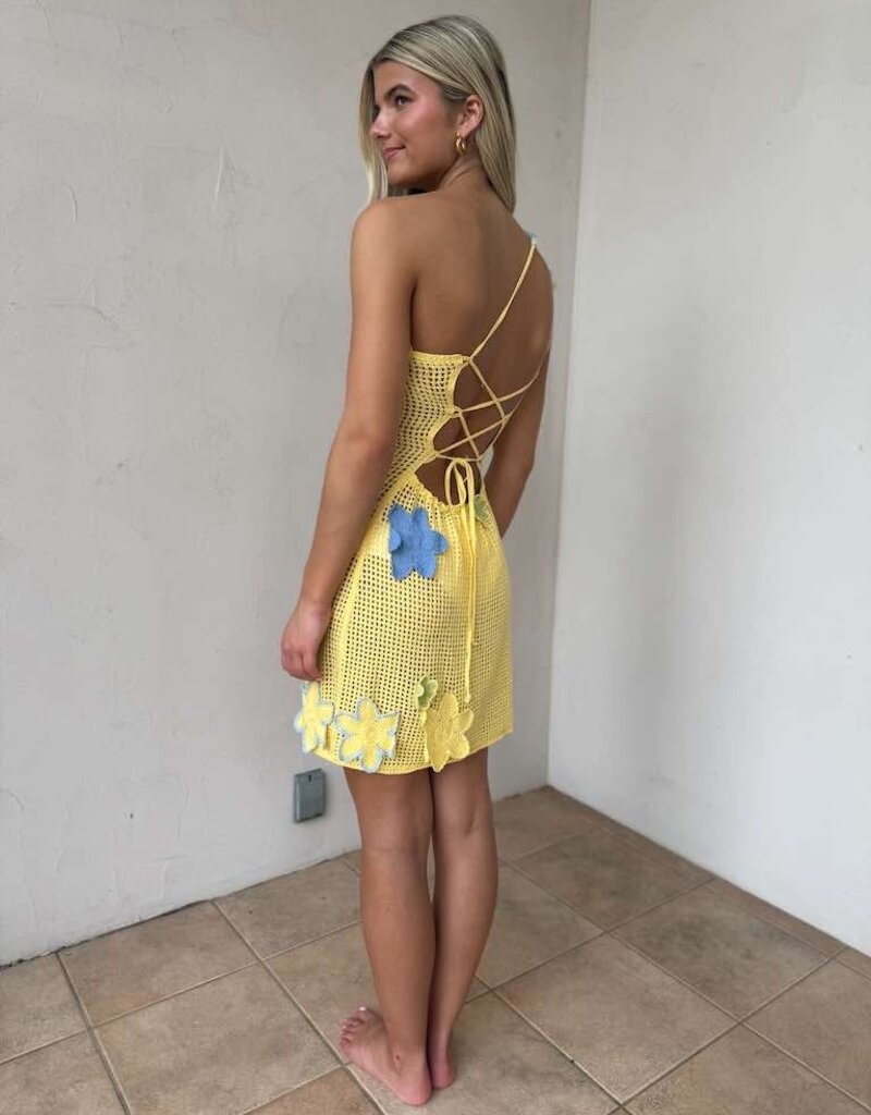 One Shoulder Crochet Flower Mini Dress