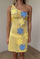 One Shoulder Crochet Flower Mini Dress