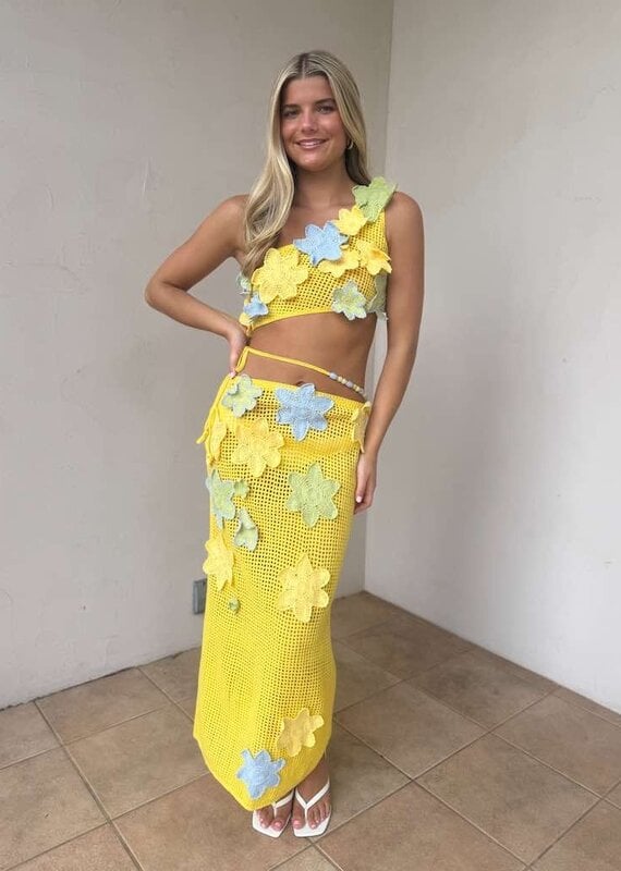 Crochet Flower Crop Top Maxi Skirt Set
