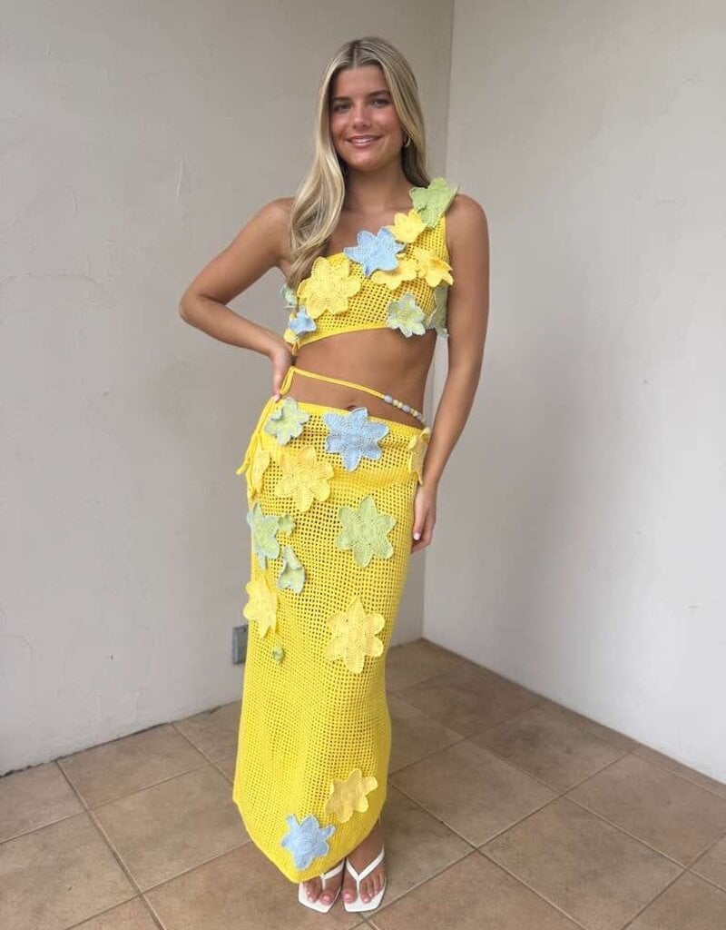 Crochet Flower Crop Top Maxi Skirt Set