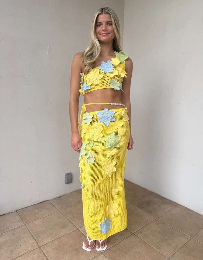 Crochet Flower Crop Top Maxi Skirt Set