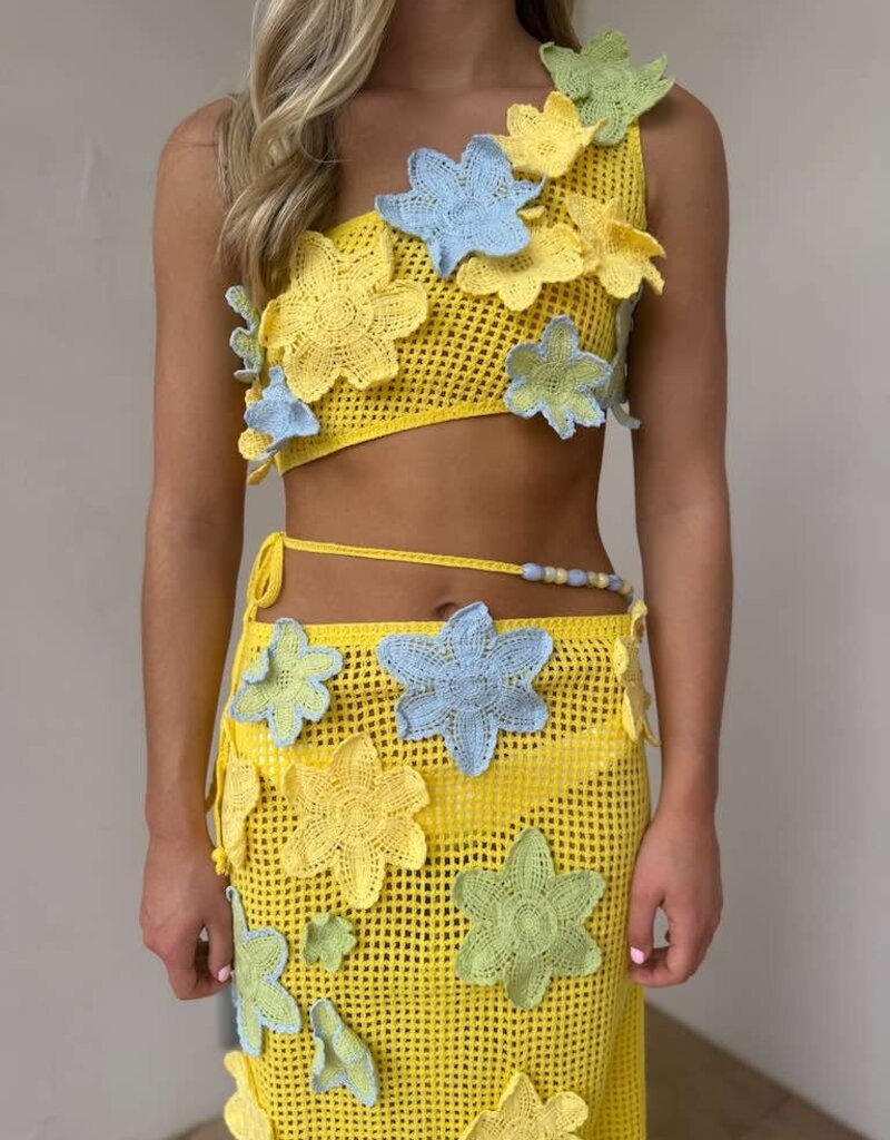 Crochet Flower Crop Top Maxi Skirt Set