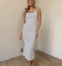 Striped Knit backless Midi Dress