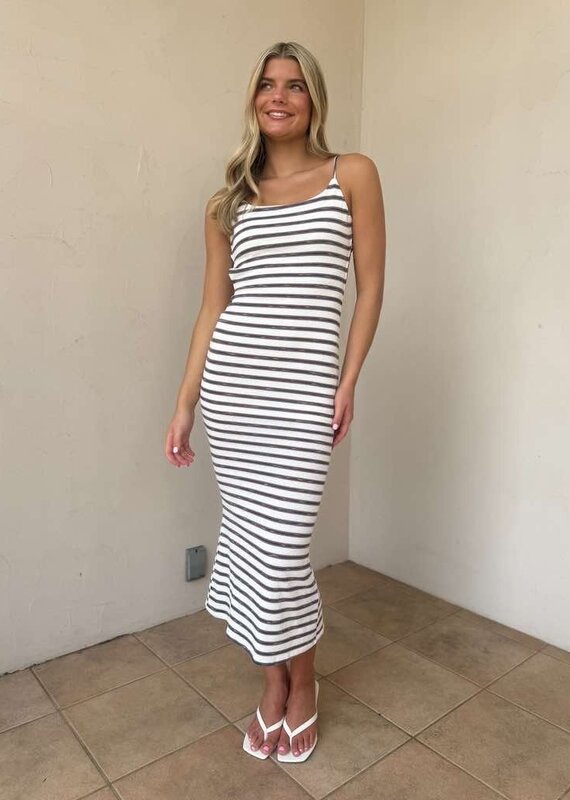 Striped Knit backless Midi Dress