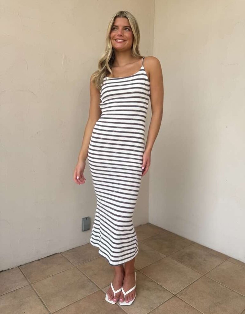 Striped Knit backless Midi Dress