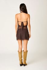 Halter Sheer Mesh Overlay Mini Dress