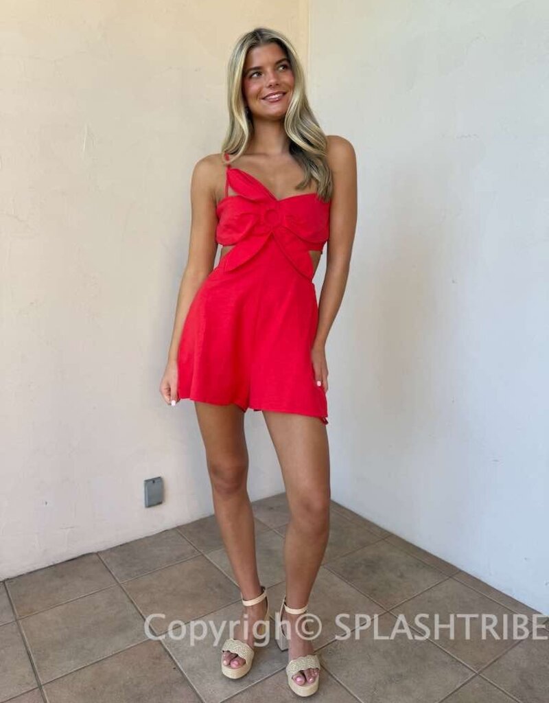 Linen Flower Top Cutout Smocked Back Romper