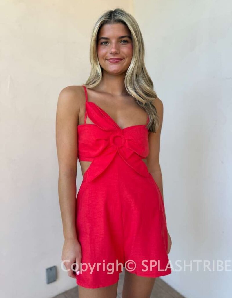 Linen Flower Top Cutout Smocked Back Romper