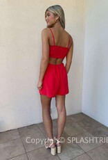 Linen Flower Top Cutout Smocked Back Romper
