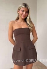Front Pocket A Line Strapless Mini Dress