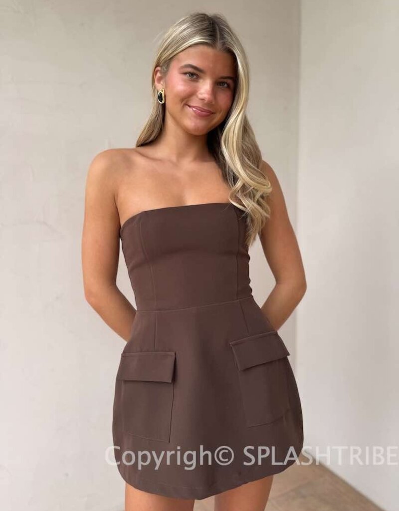 Front Pocket A Line Strapless Mini Dress