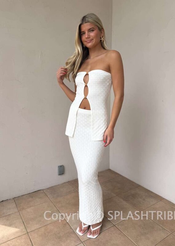 Textured Knit Top and Maxi Skirt Set