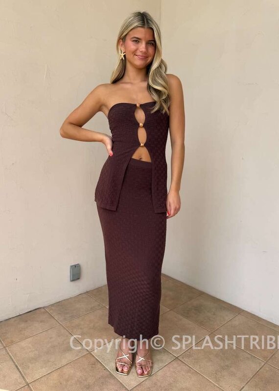 Textured Knit Top and Maxi Skirt Set