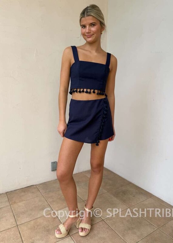 Tassel Trim Crop Top Skort Set