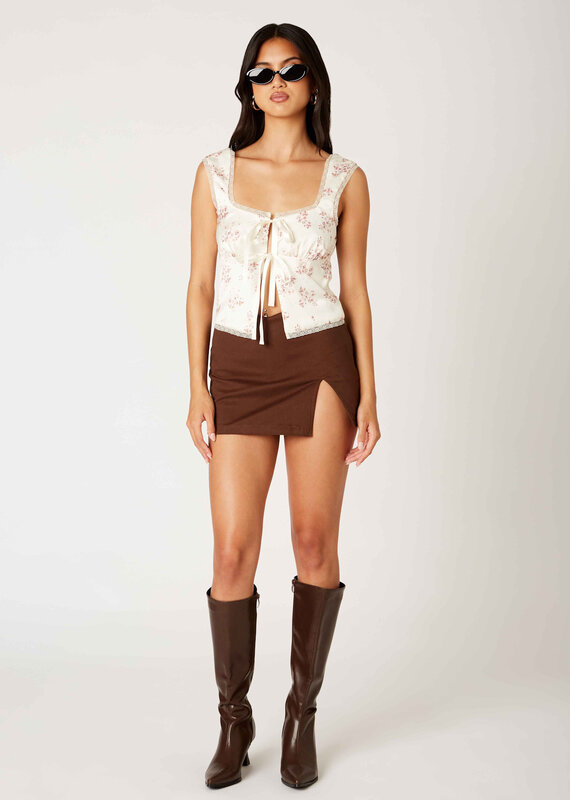 Twill Slit Front Mini Skirt