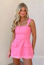 Linen Double Pocket Square Neck Mini Dress