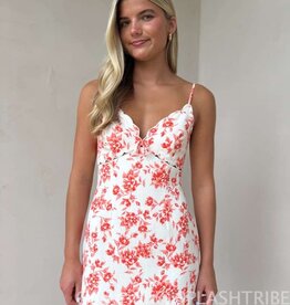 Vibrant Floral Scallop Cut V Neck Mini Dress