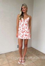 Vibrant Floral Scallop Cut V Neck Mini Dress