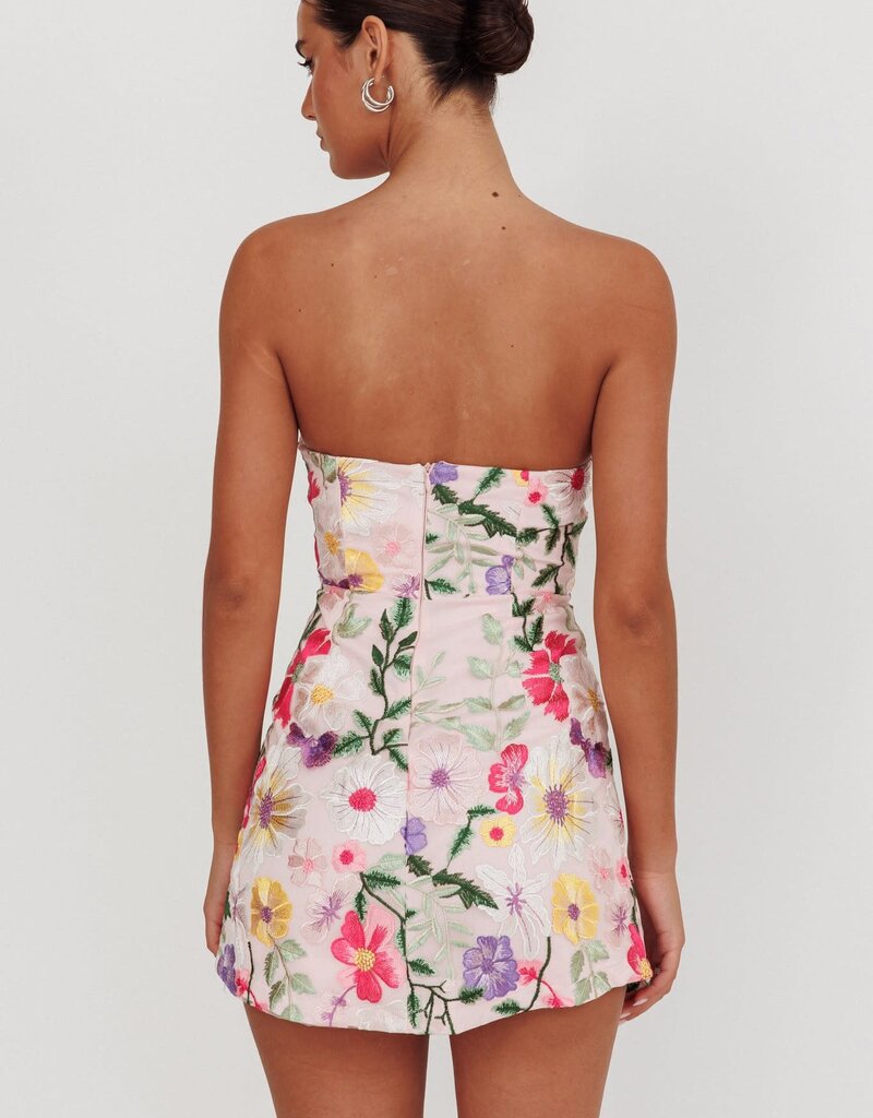 Jardin Strapless Embroidered Floral Mini Dress