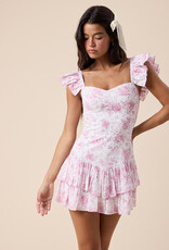 English Floral Ruffle Shoulder Tiered Mini Dress