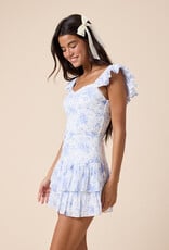 English Floral Ruffle Shoulder Tiered Mini Dress