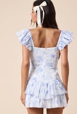 English Floral Ruffle Shoulder Tiered Mini Dress