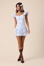 English Floral Ruffle Shoulder Tiered Mini Dress