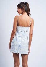 Toile Scallop Cut V Neck Mini Dress