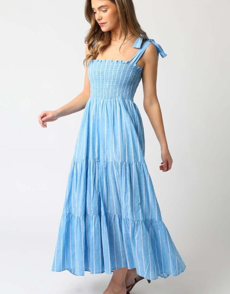 Summer Striped Tie Shoulder Maxi Dress