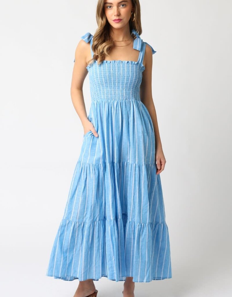 Summer Striped Tie Shoulder Maxi Dress