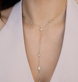 Simple Crystal Dot Lariat Necklace Clear Crystals
