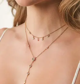 Draped In Bezel Crystal Lariat Necklace Set Clear Crystals