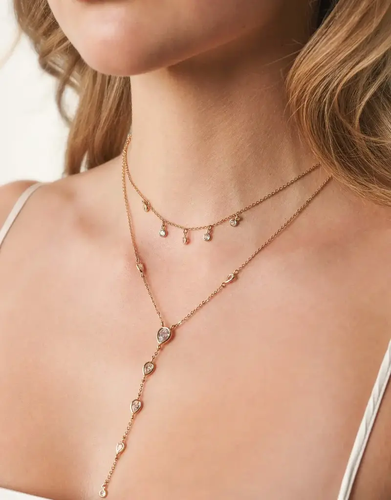 Draped In Bezel Crystal Lariat Necklace Set Clear Crystals
