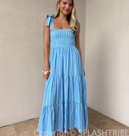Summer Striped Tie Shoulder Maxi Dress