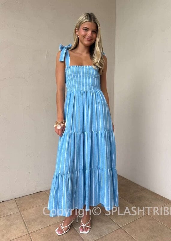 Summer Striped Tie Shoulder Maxi Dress