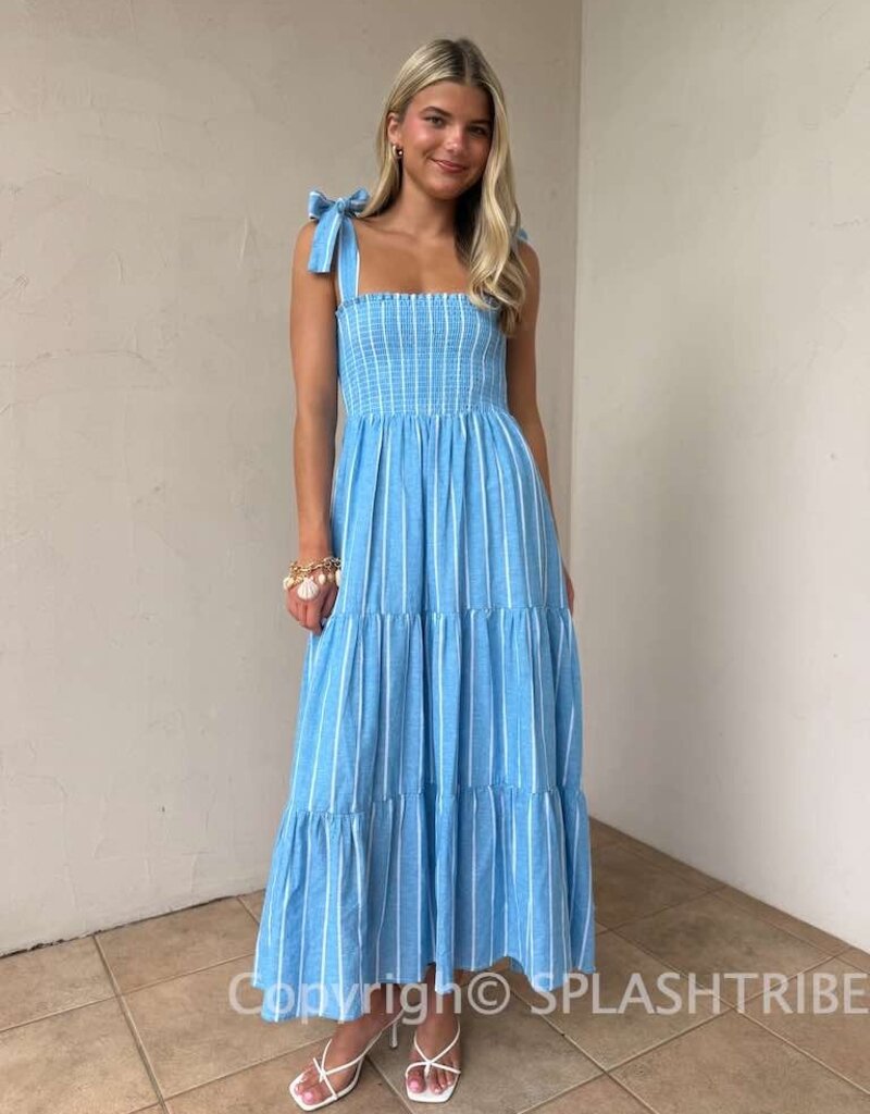 Summer Striped Tie Shoulder Maxi Dress
