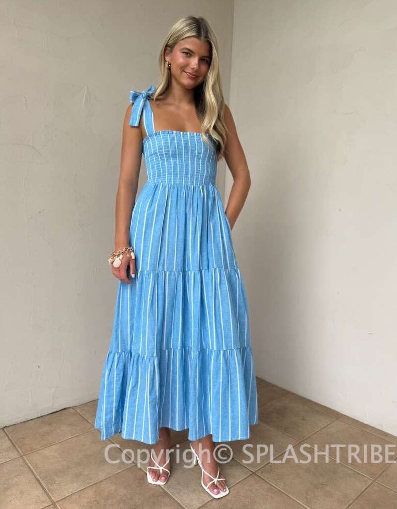 Summer Striped Tie Shoulder Maxi Dress