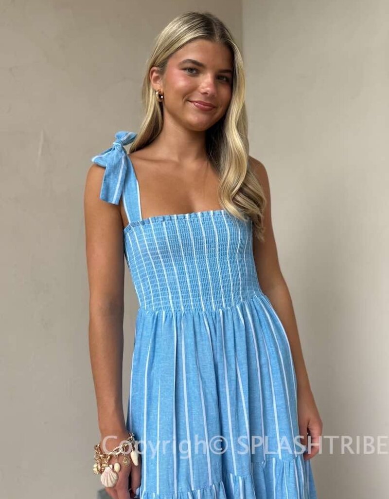 Summer Striped Tie Shoulder Maxi Dress